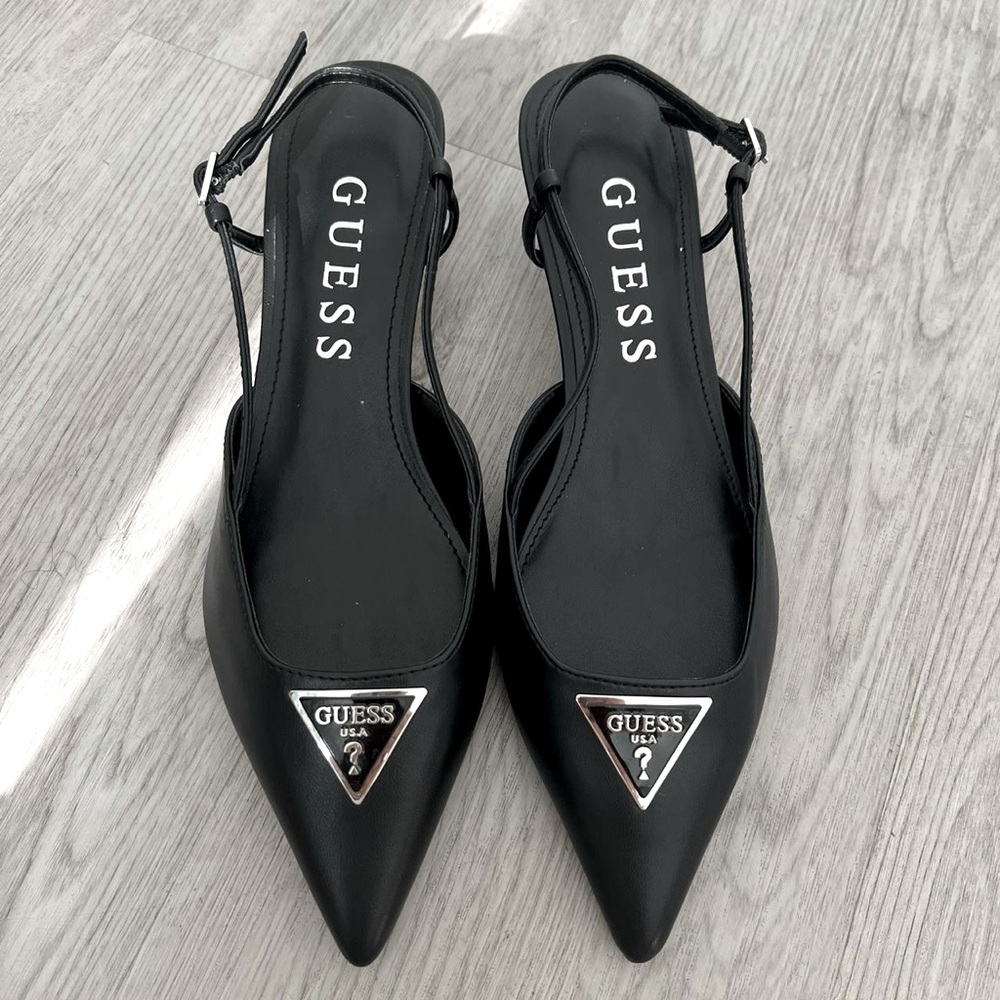 guess black mule kitten heel